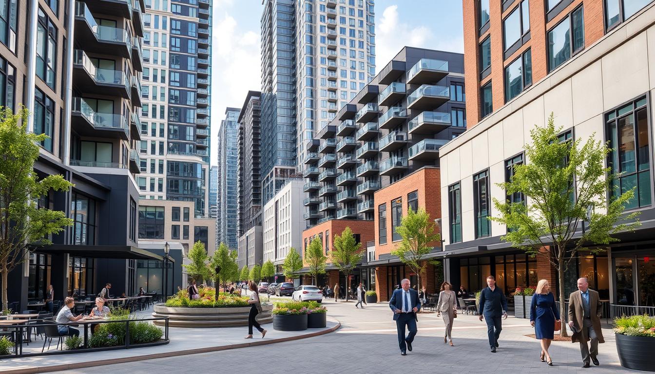 The Gulch neighborhood in zip code 37203 showing modern high-rise buildings and urban lifestyle