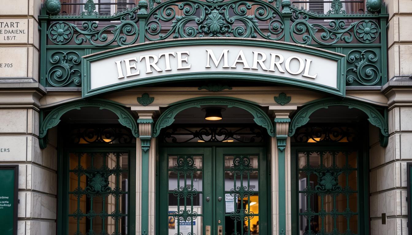 A Paris Metro station entrance with its distinctive Art Nouveau design