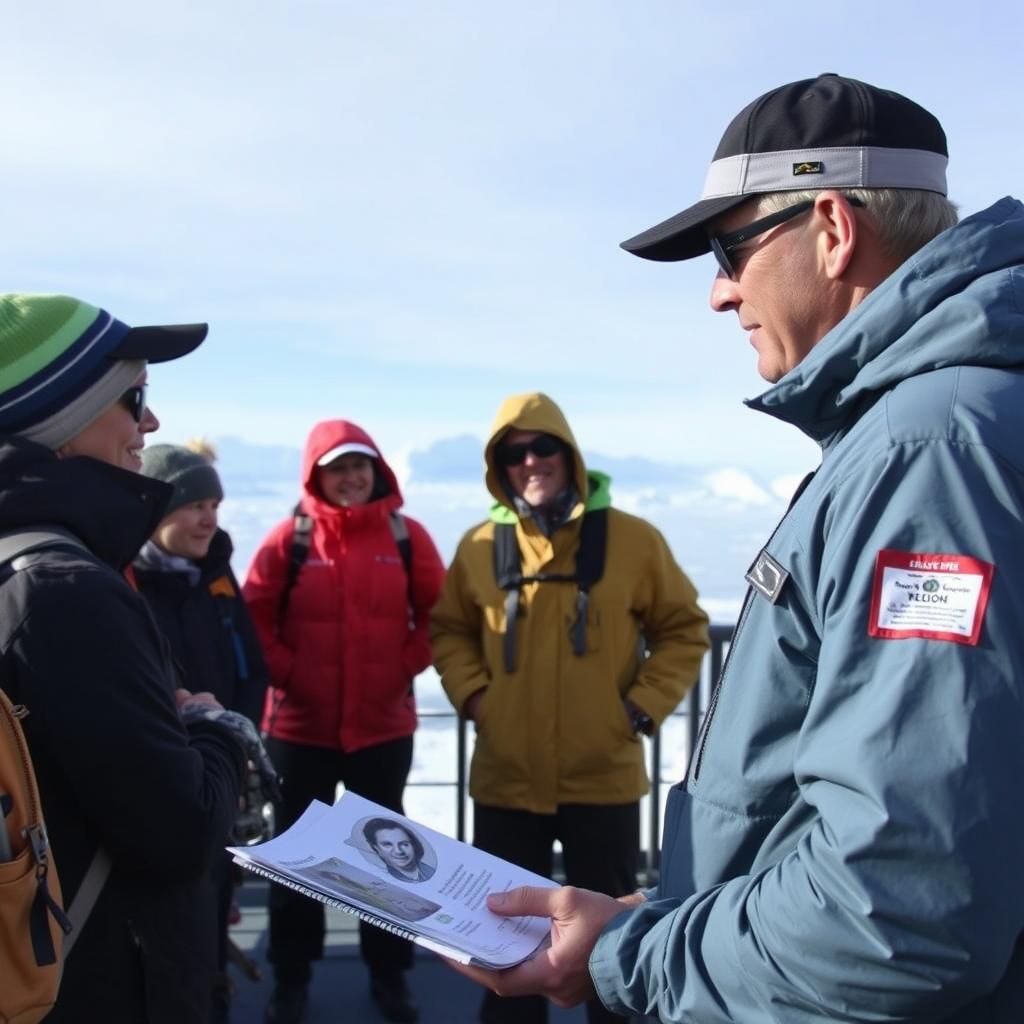 Expedition leader briefing tourists on environmental protocols