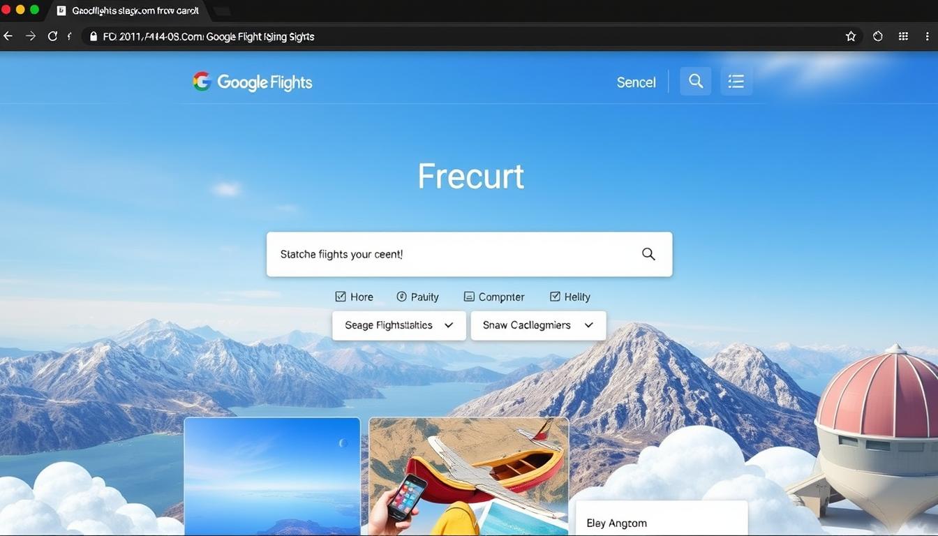 Generate an image of the Google Flights homepage with a search form.