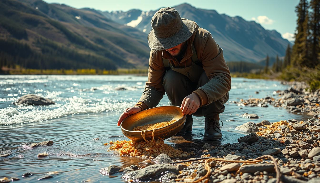 Image of a person panning for gold in the Yukon