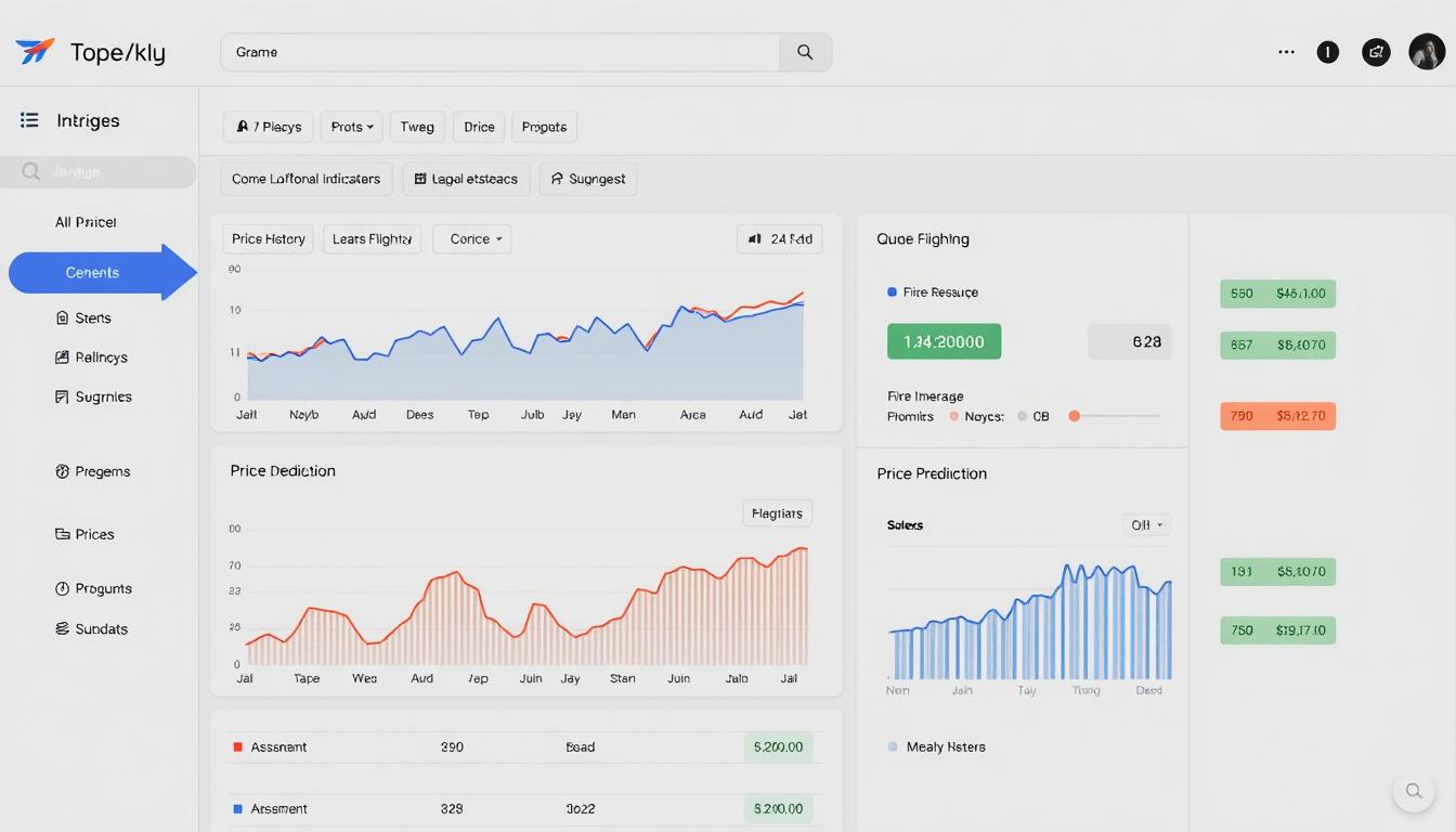 Generate an image of the Google Flights interface showing price history graphs and price prediction indicators.