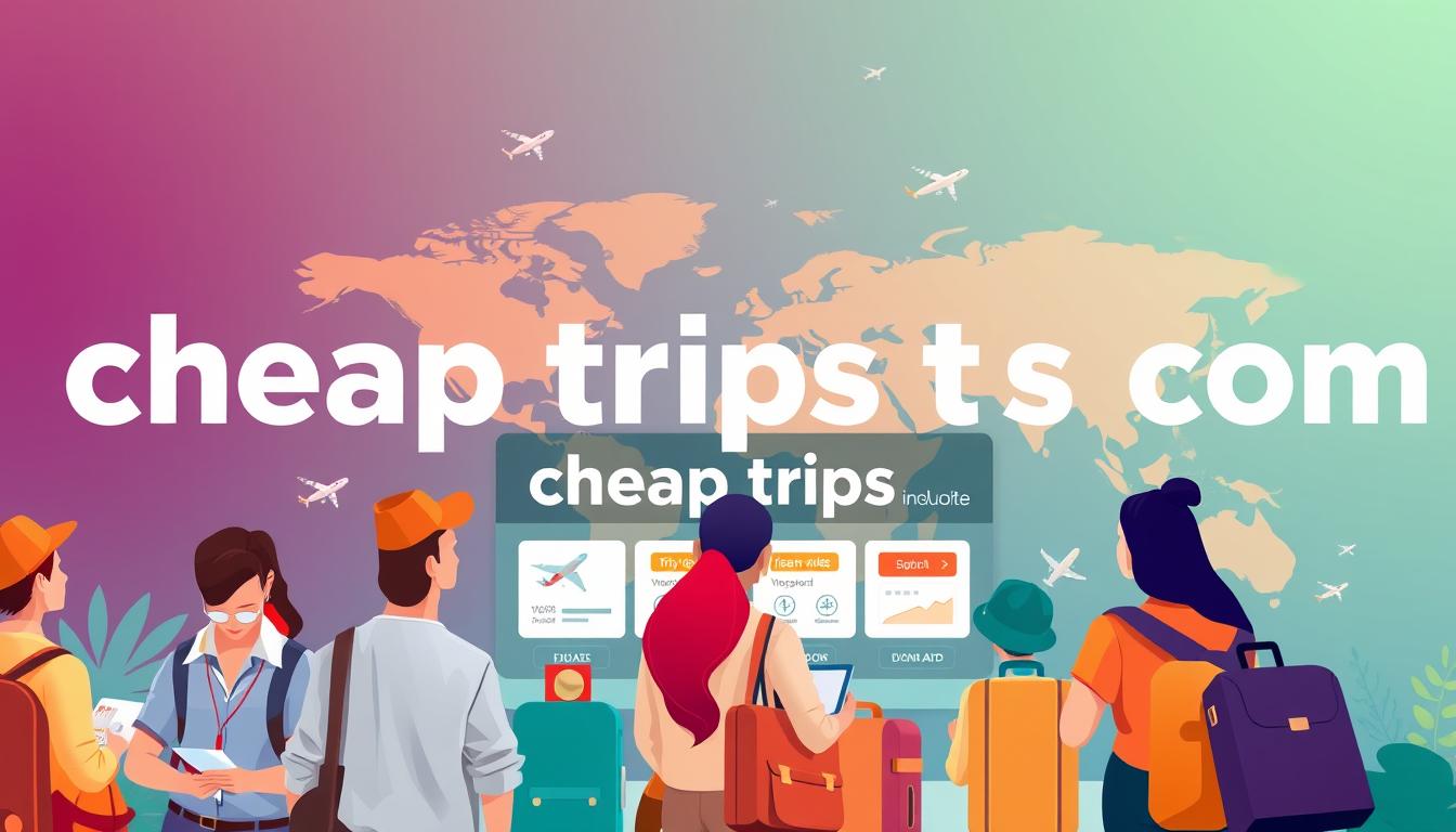 A vibrant digital illustration showcasing the &quot;cheap trips&quot; service directory. In the foreground, a group of diverse travelers perusing a website with the brand name &quot;www.travelandworldcup.com&quot; displayed prominently. The middle ground features a collection of airplane icons, luggage, and travel-related graphics, conveying the idea of comparing and booking affordable flights. The background depicts a stylized world map, hinting at the global reach of the service. Warm lighting, a clean and modern aesthetic, and a sense of exploration and discovery create an inviting and accessible atmosphere.