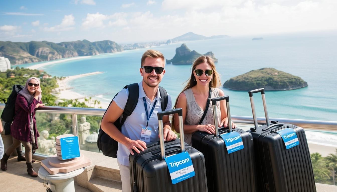 مسافرون سعداء يستمتعون برحلتهم مع Trip.com