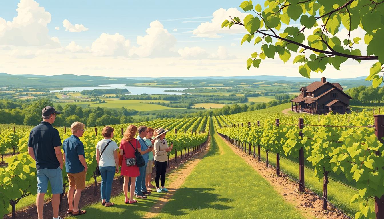 Image of a vineyard in the Finger Lakes region with a wine tasting tour