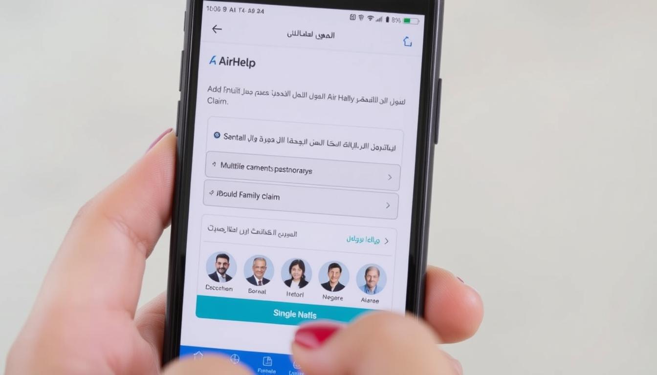 شخص يستخدم تطبيق AirHelp للمطالبة بالتعويض نيابة عن أفراد العائلة