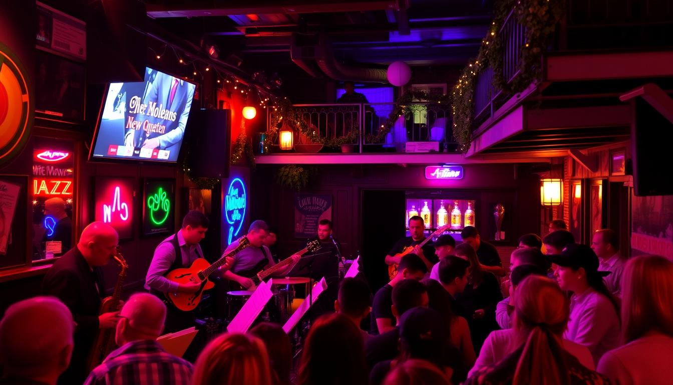An image of a jazz club in New Orleans' French Quarter