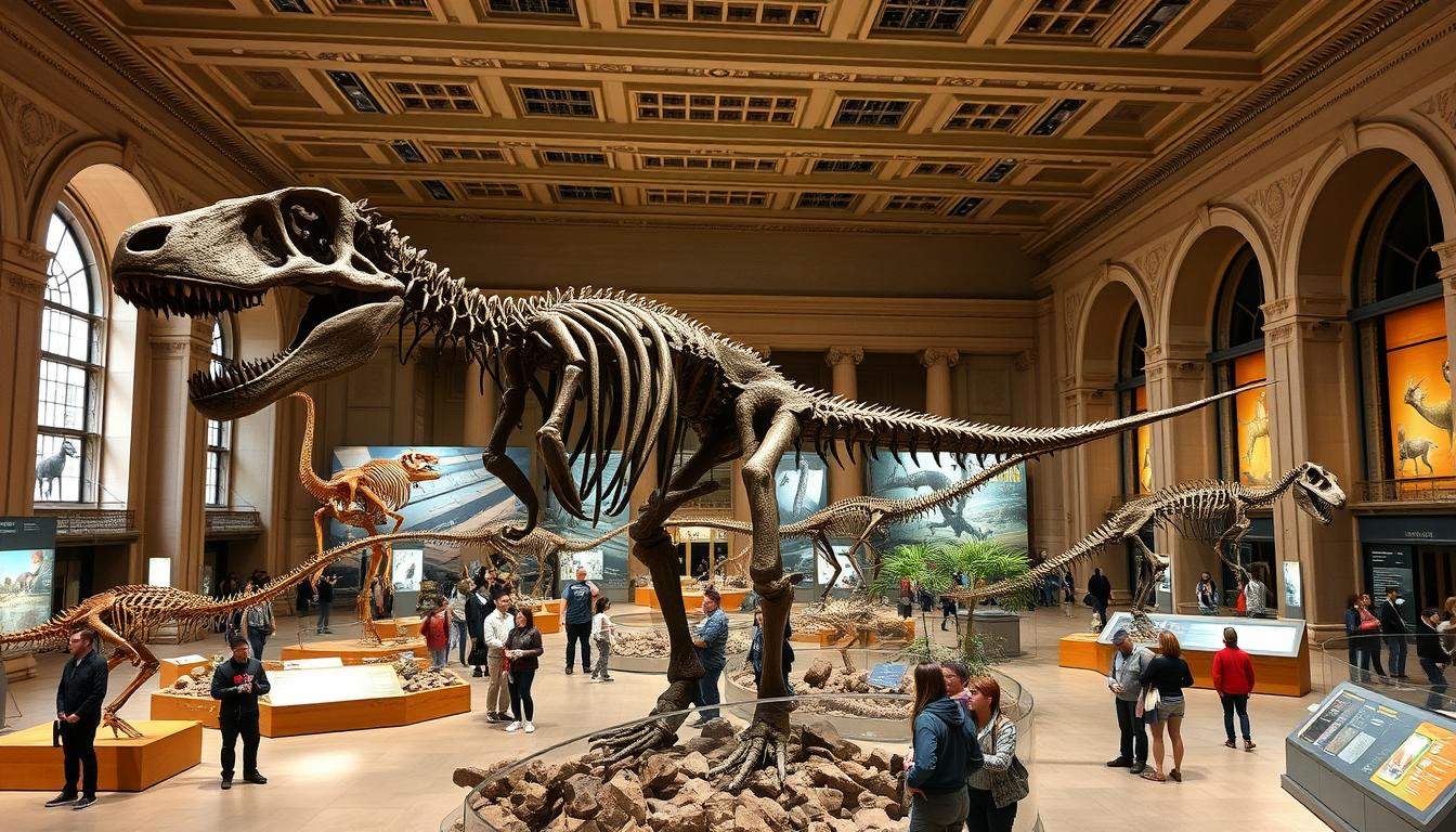 Generate an image of the American Museum of Natural History's dinosaur exhibit.