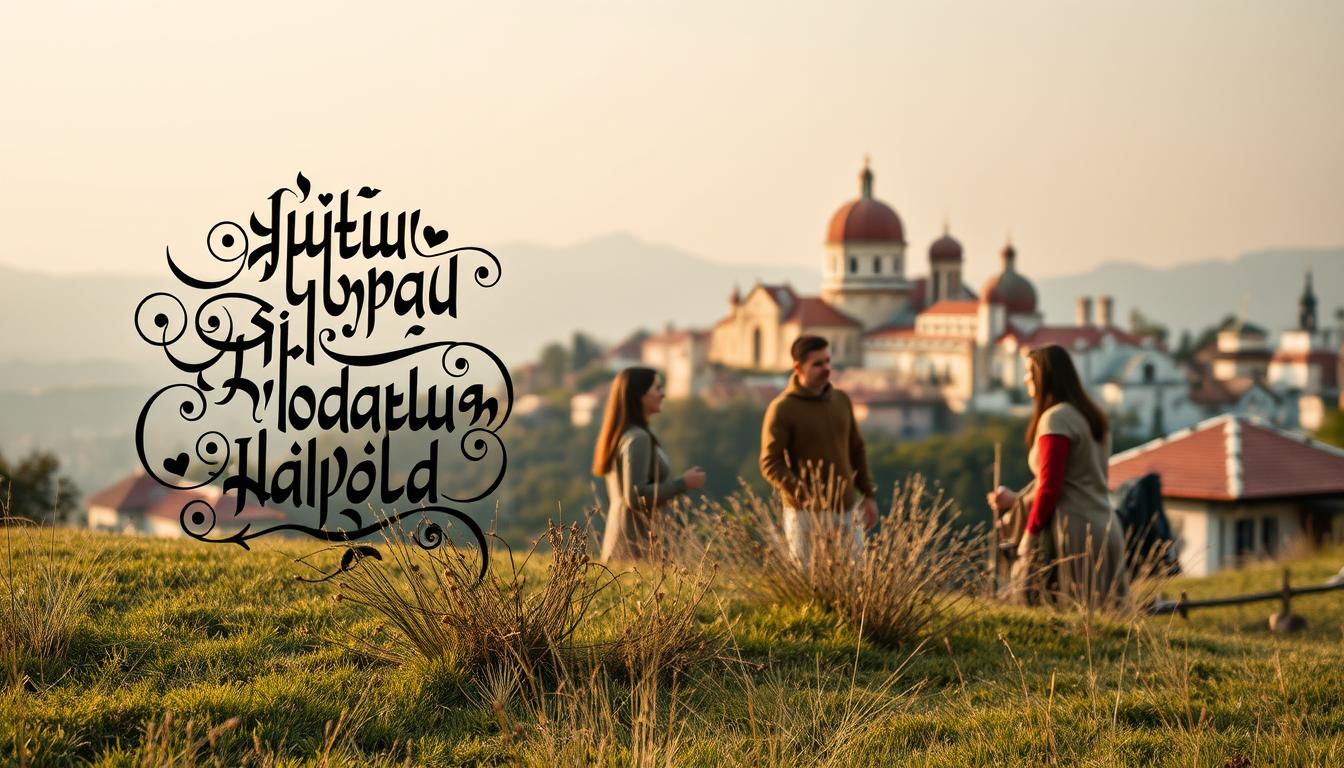 A meticulously crafted scene showcasing the official Bulgarian language in all its intricacy. In the foreground, an ornate Cyrillic script adorns a serene landscape, its elegant curves and angles conveying the language's timeless beauty. In the middle ground, a group of locals engaged in lively conversation, their expressions animated as they exchange ideas in this richly textured tongue. The background gently fades into a panoramic view of traditional Bulgarian architecture, its warm hues and intricate designs complementing the linguistic tapestry. Soft, diffused lighting bathes the entire scene, creating a sense of tranquility and cultural immersion. This image captures the essence of the Bulgarian language, inviting the viewer to explore its depth and complexity within the vibrant cultural context of the country.