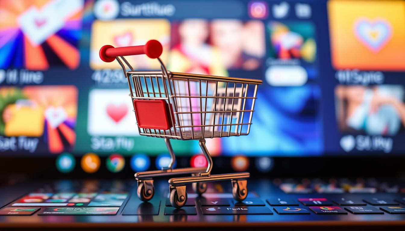 Generate an image of a shopping cart on a social media platform