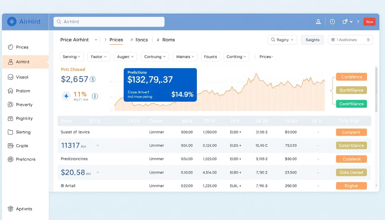 Generate an image of the AirHint interface showing confidence levels for price predictions.