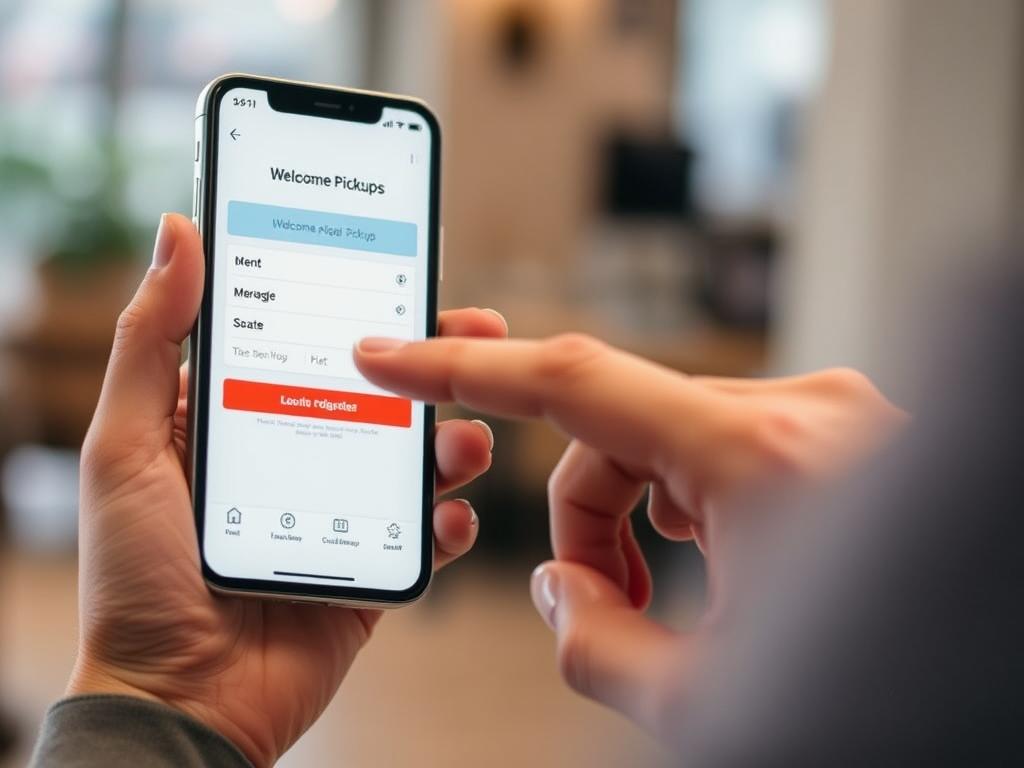 Traveler using Welcome Pickups app on smartphone