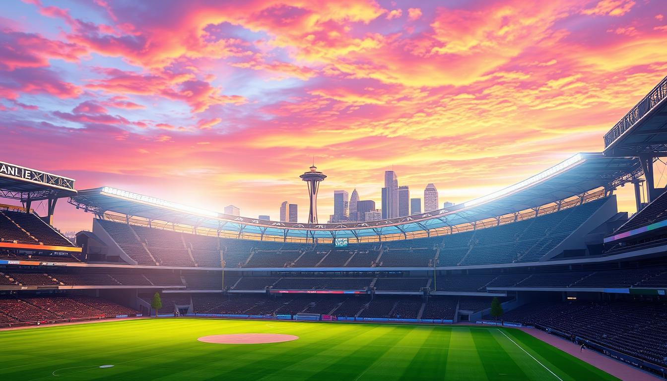 Image of Lumen Field with the Seattle skyline in the background