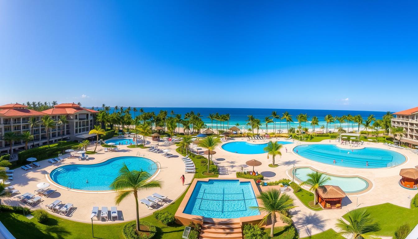 Image of a luxurious all-inclusive resort with various activities