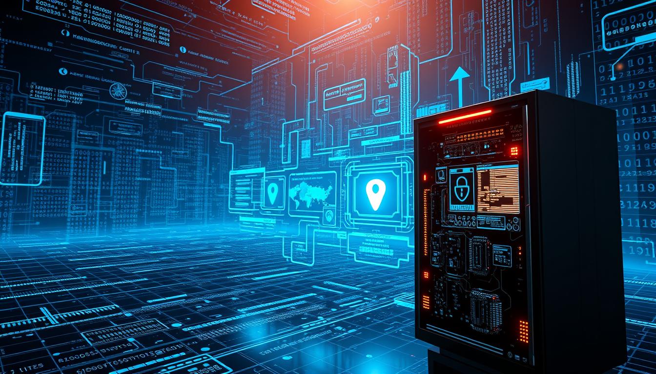 A vast, expansive digital landscape, bathed in a cool, futuristic glow. In the foreground, a sleek, high-tech security system stands guard, its intricate circuitry and flickering displays conveying the power to safeguard against cyber threats. In the middle ground, a series of dynamic, holographic interfaces showcase a range of cybersecurity measures, from firewalls and encryption to real-time threat monitoring. The background is a mesmerizing array of binary code, data streams, and digital architectures, all converging to create an immersive, technologically advanced environment. Lighting is crisp, with strategic use of shadows and highlights to accentuate the digital details. The overall mood is one of vigilance, protection, and the seamless integration of technology and security. www.travelandworldcup.com