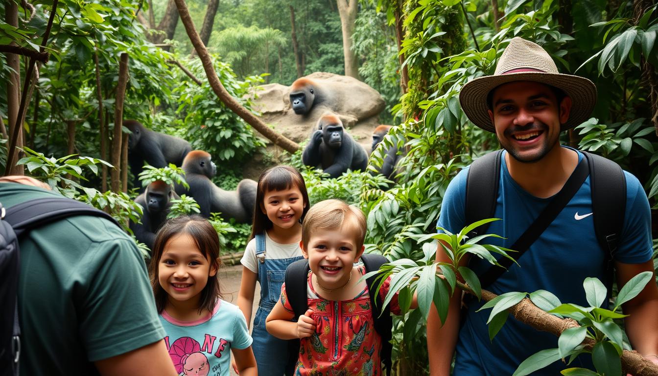 An image of a family visiting the Congo Gorilla Forest at the Bronx Zoo