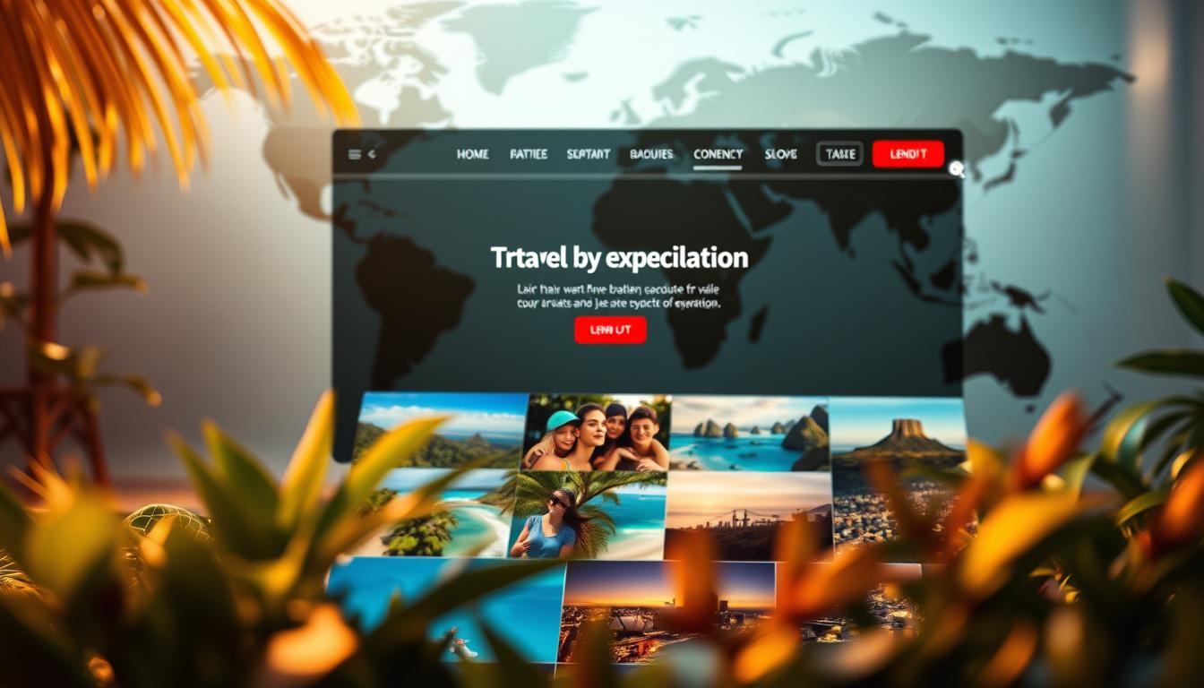 Vibrant travel content showcased on a sleek, modern website: www.travelandworldcup.com. In the foreground, a carefully curated collection of stunning travel photographs - lush rainforests, serene beaches, bustling cityscapes. The middle ground features an elegant, responsive web layout with clean typography and intuitive navigation. In the background, a softly blurred world map, hinting at the global scope of the content. Warm, natural lighting bathes the entire scene, creating a sense of wanderlust and exploration. The overall mood is one of inspiration, discovery, and the allure of the modern travel experience.