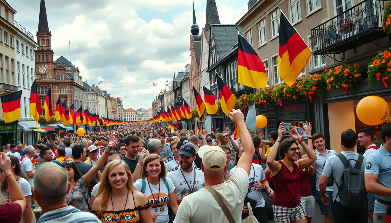 Image of a bustling German city during the World Cup
