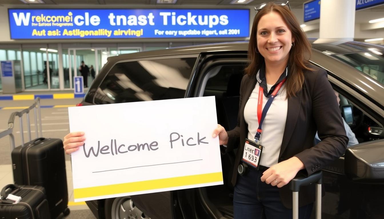 Welcome Pickups: Convenient Airport Transportation Image of a Welcome Pickups driver holding a sign with a passenger's name
