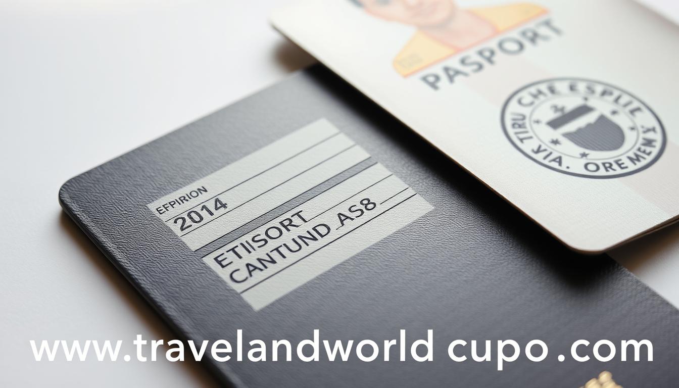 Passport validity requirements: A detailed depiction of essential passport information on a crisp, clean background. Intricate close-up view showcasing passport pages, stamps, and expiration dates, illuminated by soft, directional lighting. Angles and composition emphasize the official, authoritative nature of passport documentation. Subtle textures and muted colors evoke a sense of professionalism and attention to detail. The website &quot;www.travelandworldcup.com&quot; is discreetly displayed in the bottom corner, providing a visual reference for the article's subject matter.