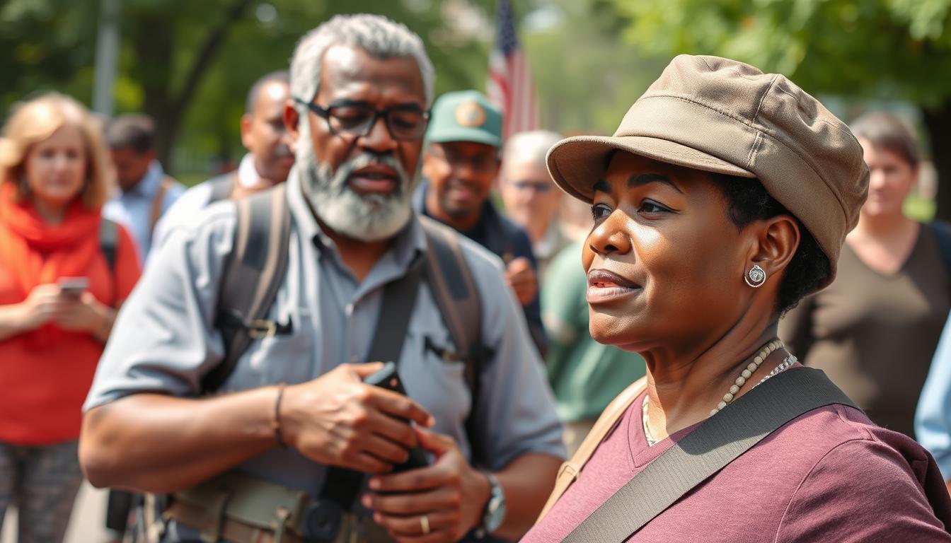 Image of a guided tour in Montgomery, Alabama, with a foot soldier of the Civil Rights Movement