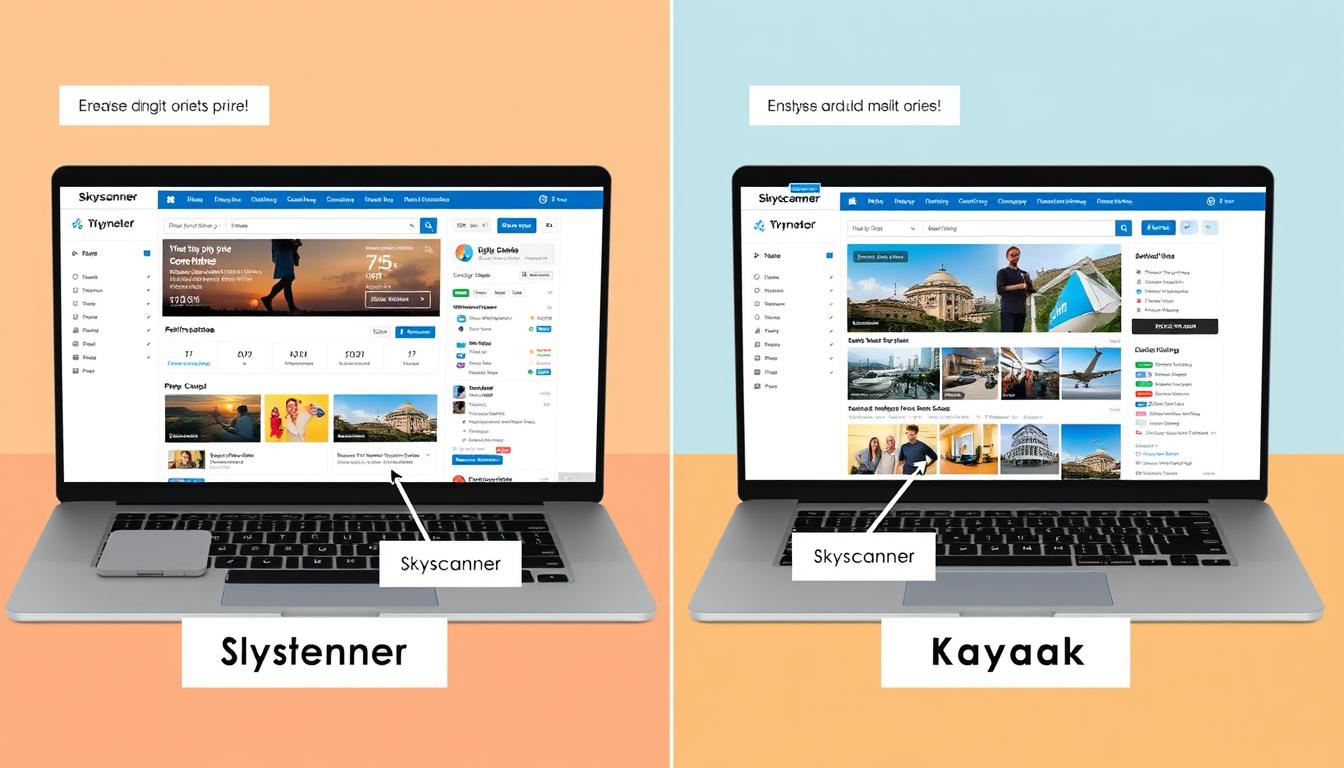 Generate an image comparing the Skyscanner and Kayak interfaces.