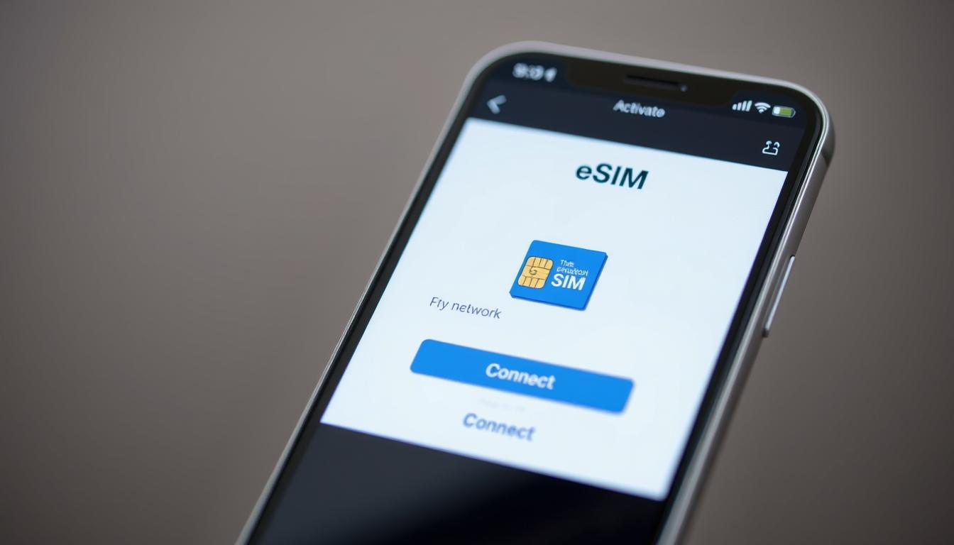 Smartphone displaying eSIM technology activation screen