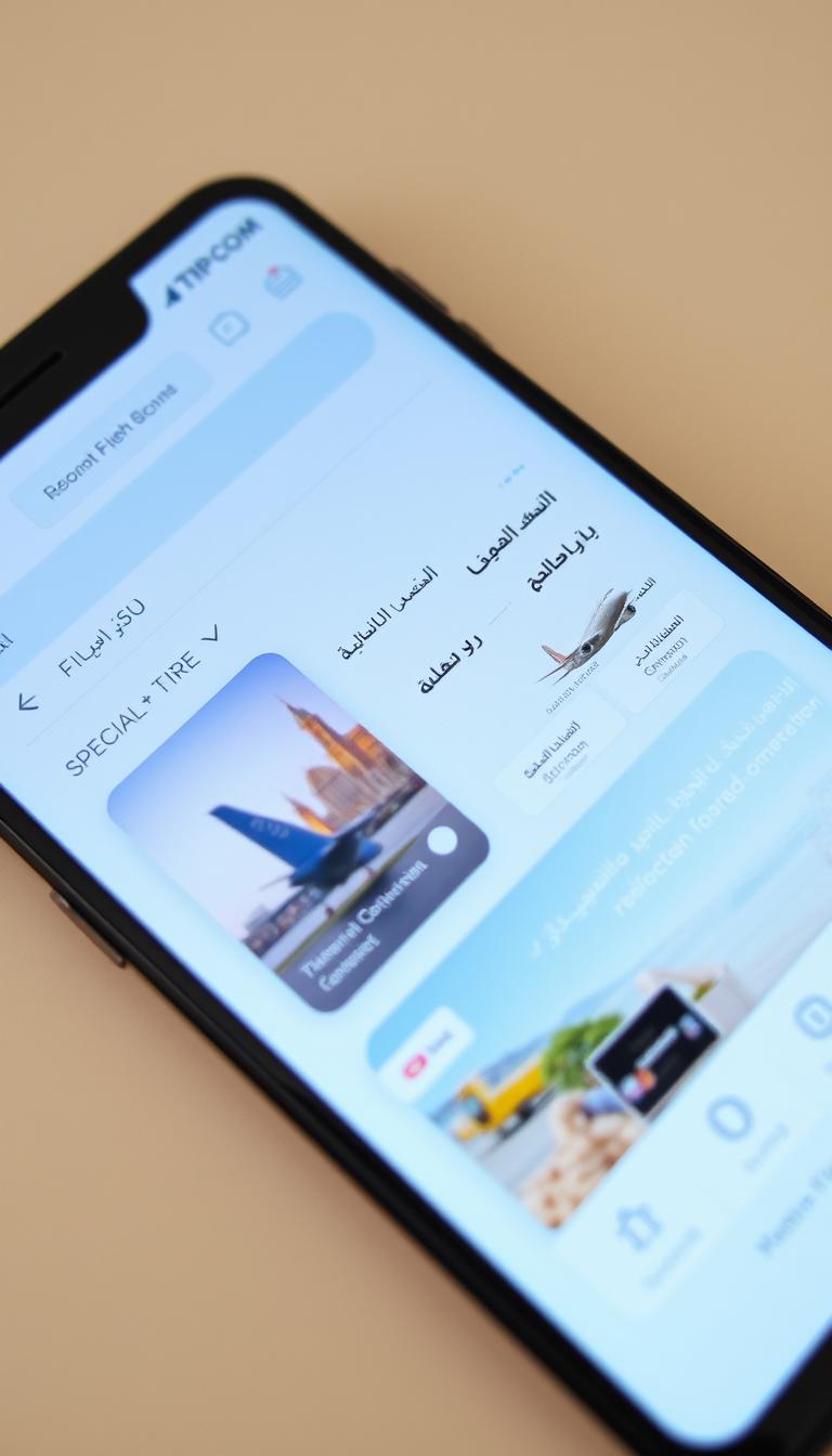 تطبيق Trip.com على الهاتف الذكي يعرض واجهة سهلة الاستخدام