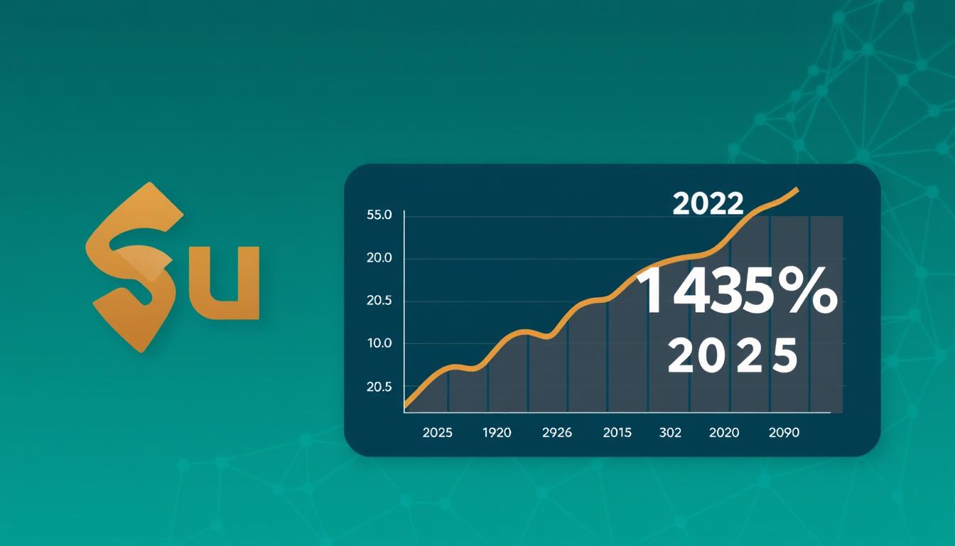 Logo do Sui com gráfico mostrando valorização de 143% em 2025