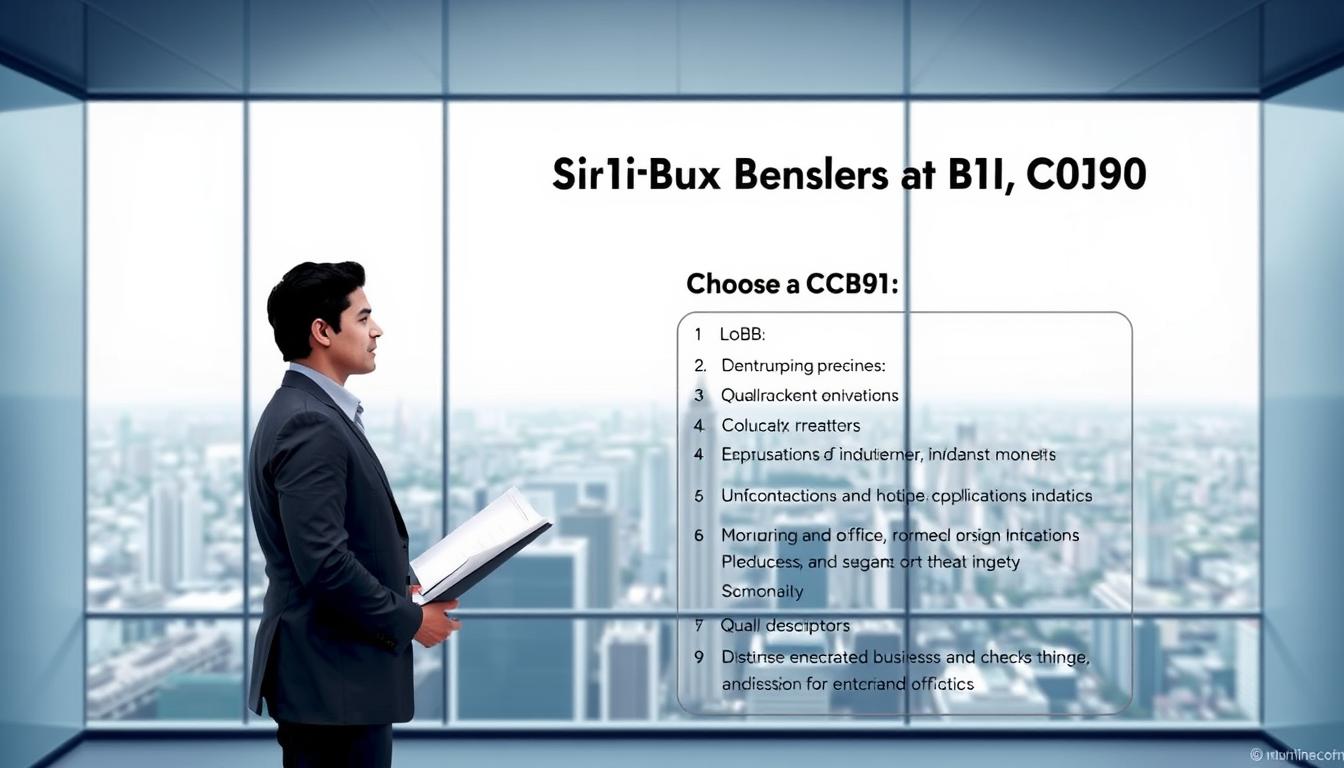 A detailed illustration of the job description and salary range for the SBI Circle Based Officer (CBO) position. In the foreground, a professional in business attire stands in a modern office setting, reviewing documents. The middle ground showcases the key responsibilities and qualifications for the CBO role, presented in a clean, infographic-style layout. The background features the SBI logo and a panoramic view of a bustling financial district, conveying the corporate environment. The lighting is soft and even, creating a professional, authoritative atmosphere. The perspective is slightly elevated, giving an air of importance to the subject matter.