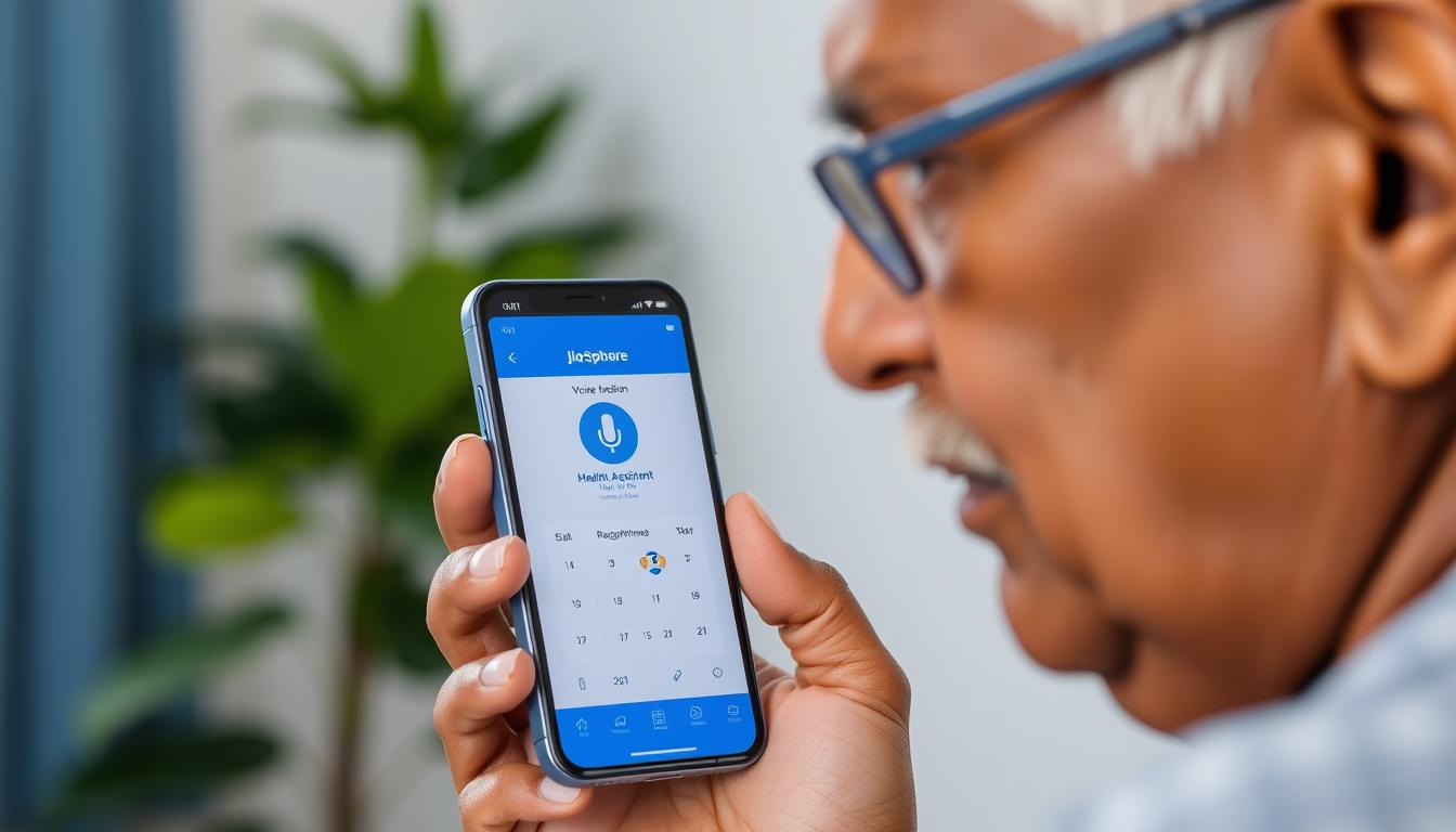 Person using JioSphere Health Assistant voice commands to manage medication schedule