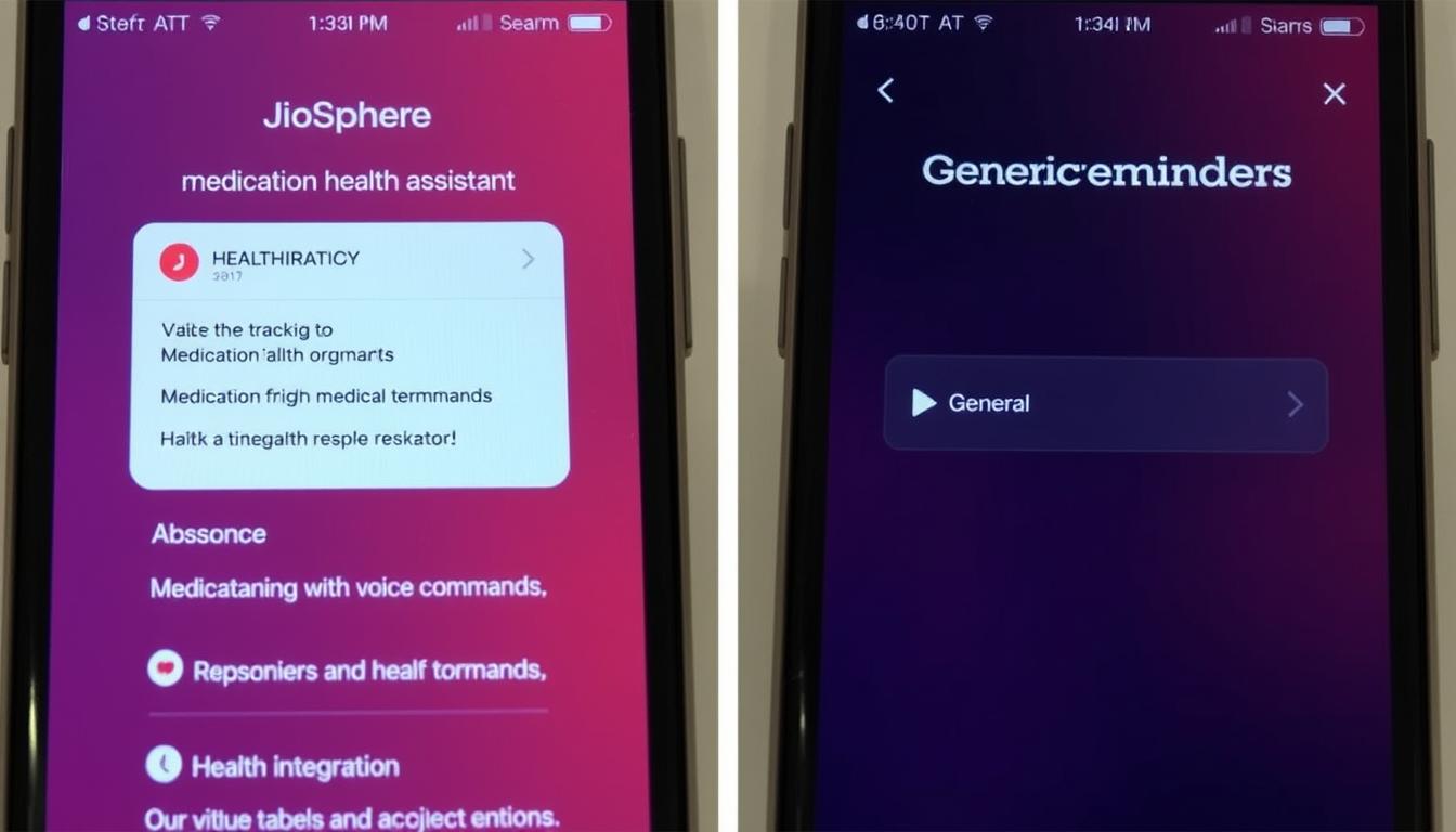 Side-by-side comparison of JioSphere Health Assistant and generic reminder app interfaces