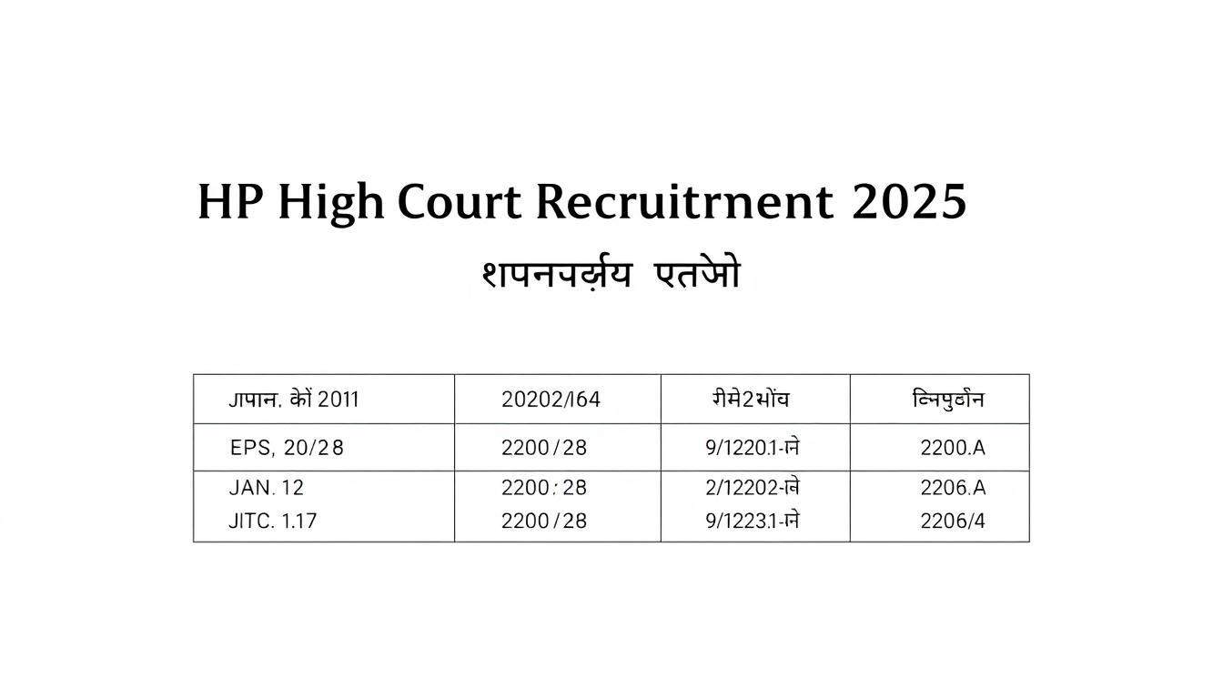 A crisp, clean, and professional-looking graphic showcasing the key recruitment dates for the HP High Court in 2025. The image should have a clean, elegant layout with the section title "HP High Court Recruitment 2025 की महत्वपूर्ण तिथियां" prominently displayed at the top. Beneath it, present the important dates in a clear, well-organized table or list, using a modern, sans-serif typeface. The background should be a neutral, light color that complements the overall design, with subtle textures or gradients to add visual interest. Lighting should be soft and even, creating a sense of clarity and professionalism. The camera angle should be slightly elevated, giving the impression of an official, authoritative document. Overall, the image should convey a sense of importance, attention to detail, and a commitment to providing clear, accessible information to the reader.