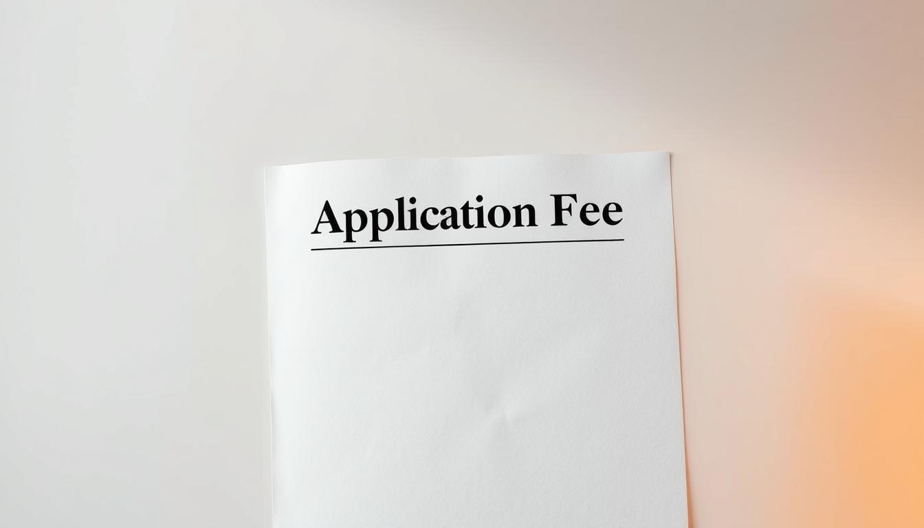 A highly detailed, photorealistic rendering of an "Application Fee" document against a clean, minimalist backdrop. The document should be shown in the center of the frame, with a slight top-down angle to emphasize its importance. The paper should have a crisp, well-defined texture, showcasing its formal, official nature. The color palette should be muted, with earthy tones that convey a sense of professionalism and authority. Subtle shadows and ambient lighting should be used to create depth and dimensionality, drawing the viewer's attention to the key details of the document. The overall mood should be one of transparency and clarity, reflecting the clarity of the "Application Fee" information.
