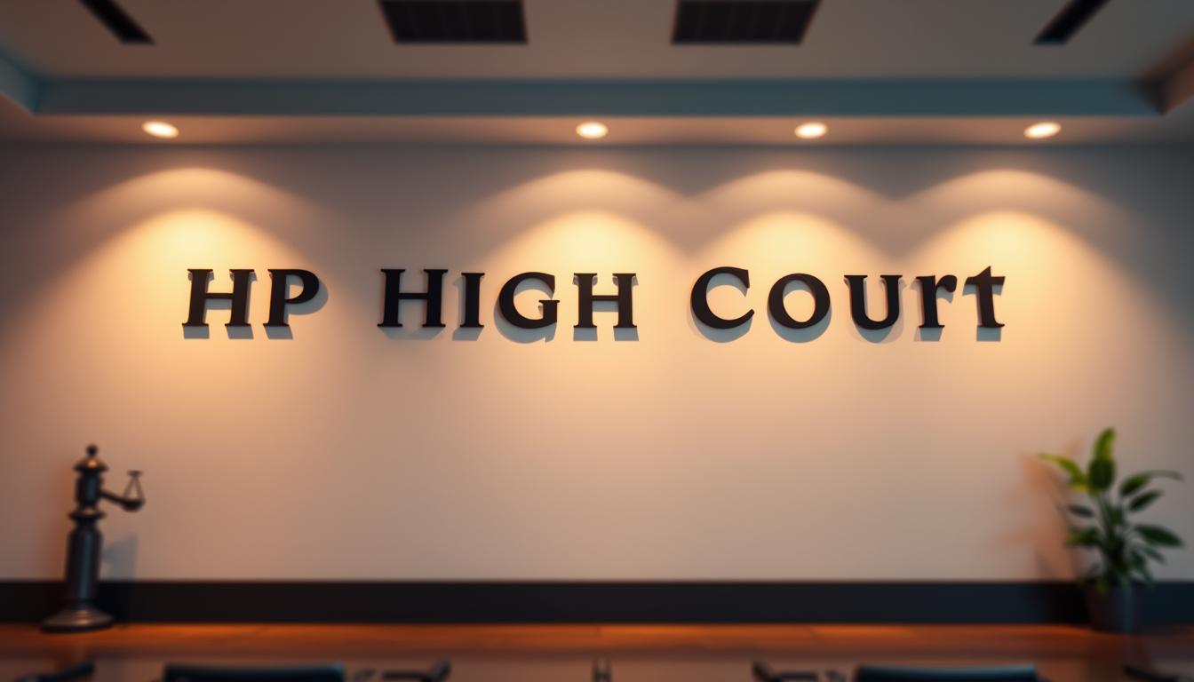 A high-resolution, photorealistic image of the "HP High Court भर्ती FAQ" section title, presented against a clean, uncluttered backdrop. The text should be prominently displayed in a modern, clear font, with subtle warm lighting illuminating the scene. The overall composition should convey a sense of professionalism and authority, suitable for an official government recruitment announcement. The image should have a depth of field that keeps the text in sharp focus while subtly blurring the background, drawing the viewer's attention to the key information.