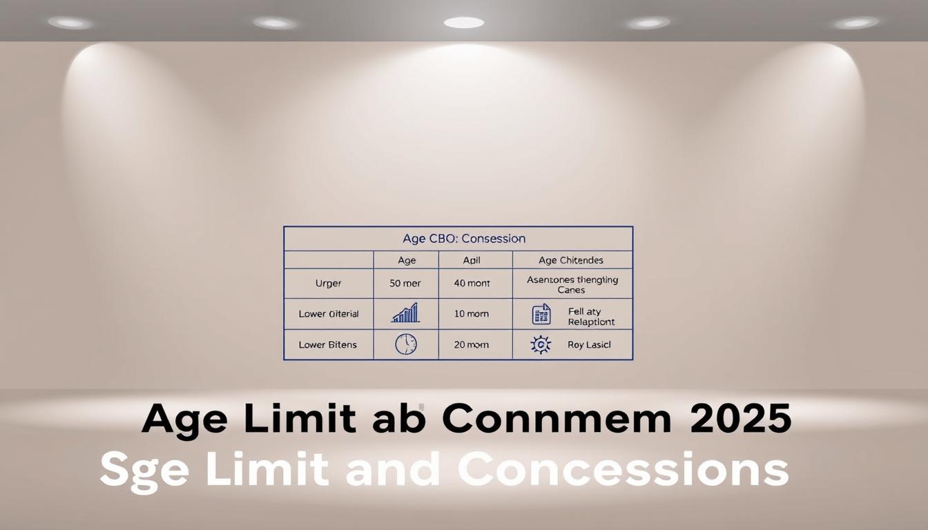 A detailed technical illustration showcasing the age limit and concessions for the SBI CBO recruitment 2025. The foreground displays a crisp, clean diagram with clear labeling of the age criteria, including the upper and lower bounds as well as any applicable relaxations. The middle ground features informative icons and data visualizations to highlight key points. The background has a soft, muted tone with subtle gradient patterns, creating a professional, authoritative atmosphere. Lighting is natural and evenly distributed, with a slightly warm color temperature. The overall composition is balanced, harmonious, and optimized for clarity and legibility, serving as an informative visual aid for the article's "Age Limit and Concessions" section.