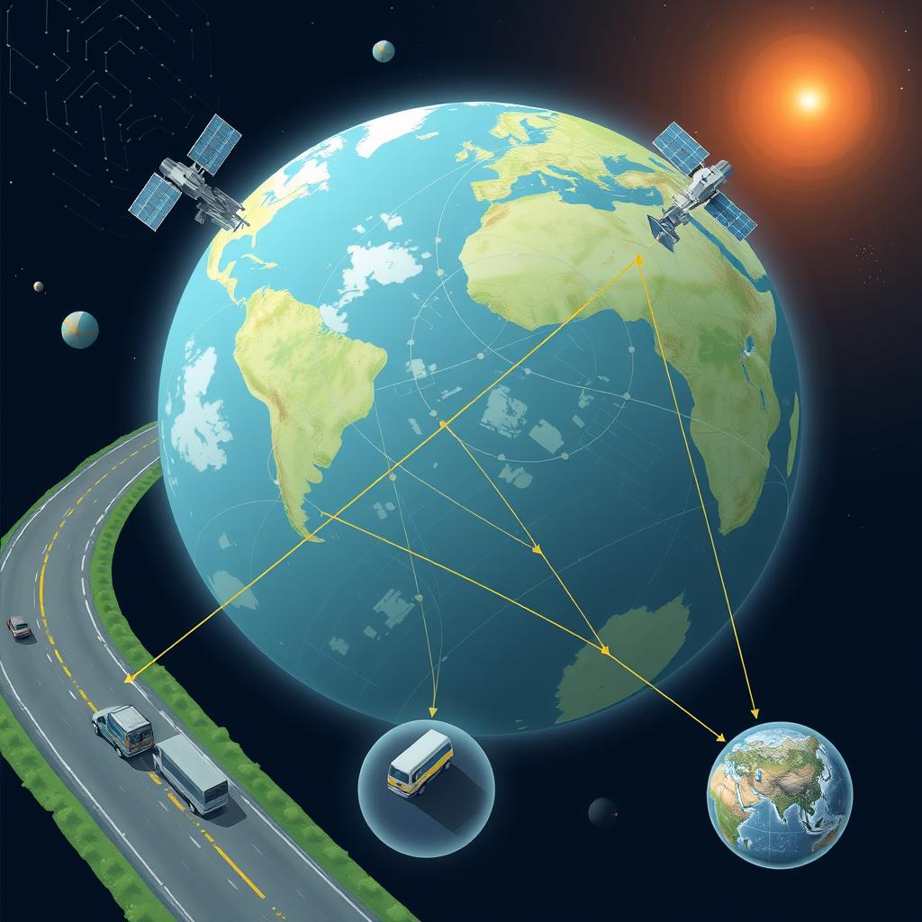 GPS satellite system showing global coverage with focus on transportation applications