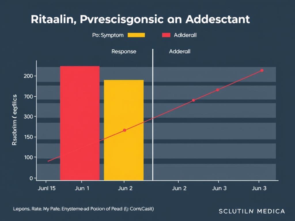 Graph comparing effectiveness of Ritalin vs Adderall in clinical studies