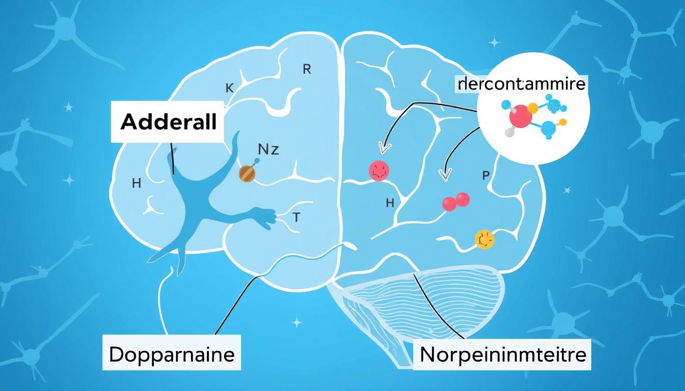 Illustration showing how Adderall affects neurotransmitters in the brain
