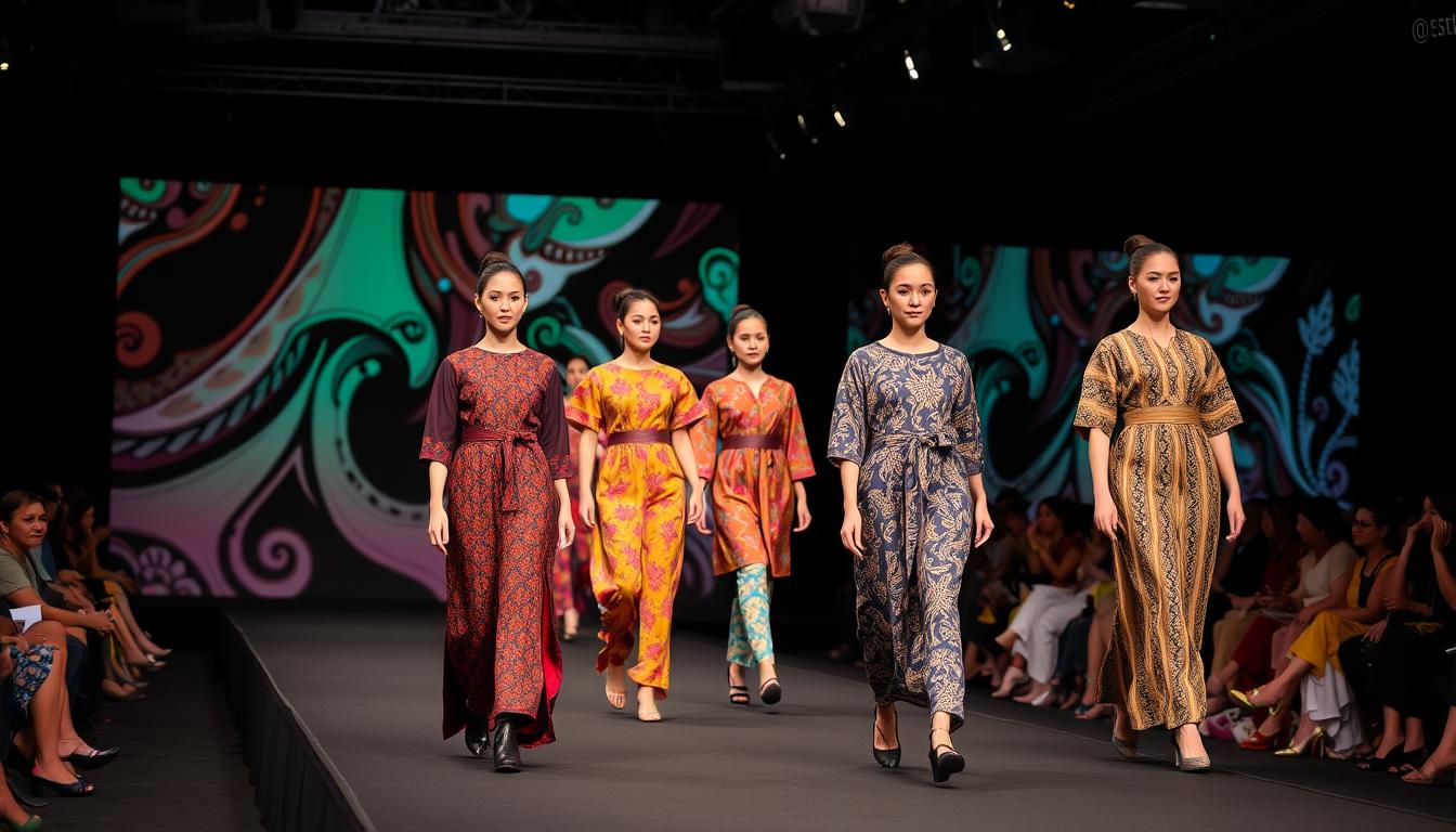 Modern Malaysian batik fashion being showcased at a cultural exhibition