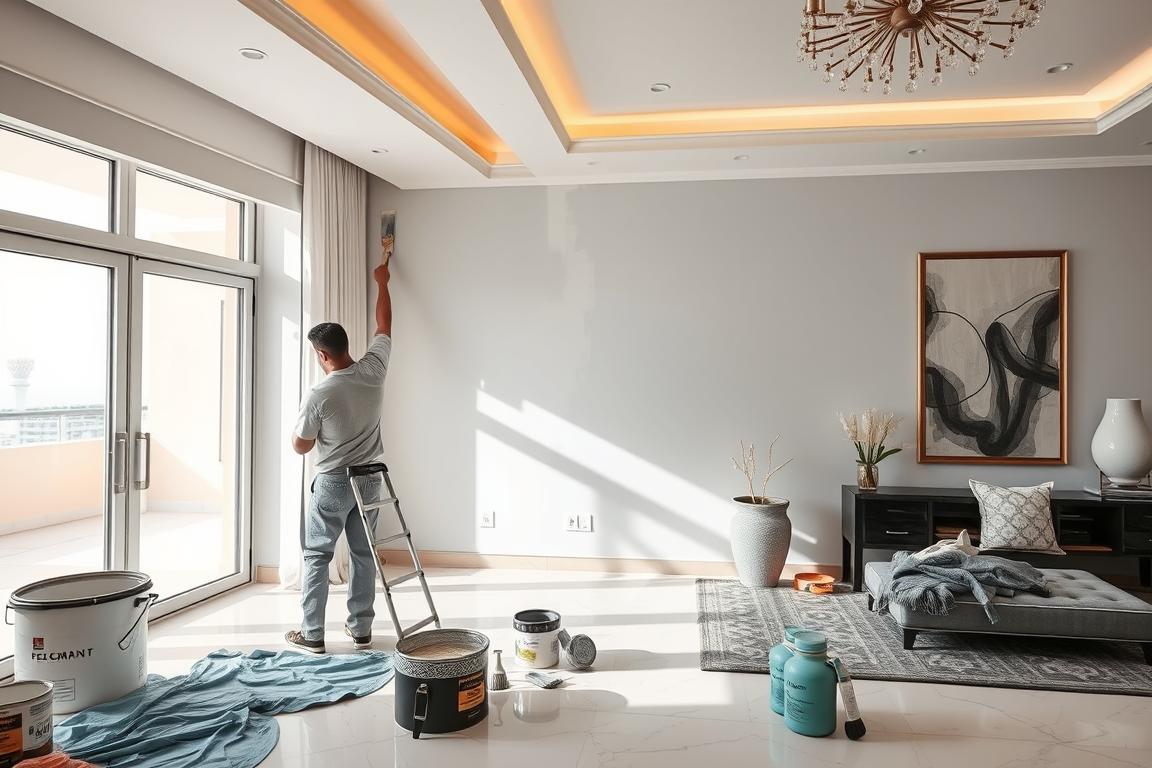 عامل يقوم بأعمال دهان في فيلا بدبي