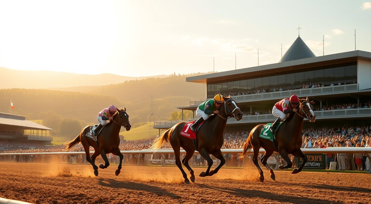 Kentucky Derby 2025: Everything You Need to Know About This Year’s Biggest Horse Race 3 A majestic racetrack in the heart of Kentucky, the sun's golden rays casting a warm glow over the grandstand. In the foreground, three magnificent horses thundering towards the finish line, their muscular frames straining with each stride, the jockeys leaning low, their vibrant silks fluttering in the wind. In the middle ground, a crowd of spectators, their faces filled with excitement and anticipation, eagerly awaiting the outcome of this year's Kentucky Derby. In the background, rolling hills and lush greenery, framing the scene with a sense of timeless elegance. The air is thick with the sound of hooves pounding the turf, the roar of the crowd, and the thrill of the race. This is the Kentucky Derby of 2025, a celebration of tradition, skill, and the unbridled spirit of the sport of kings.