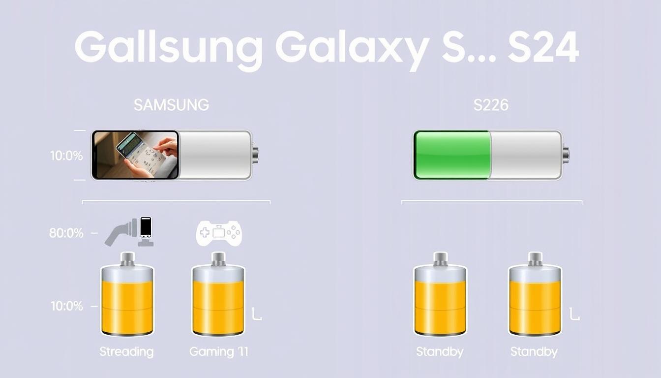 Comparação de duração de bateria entre Galaxy S24 vs S23 em diferentes cenários de uso