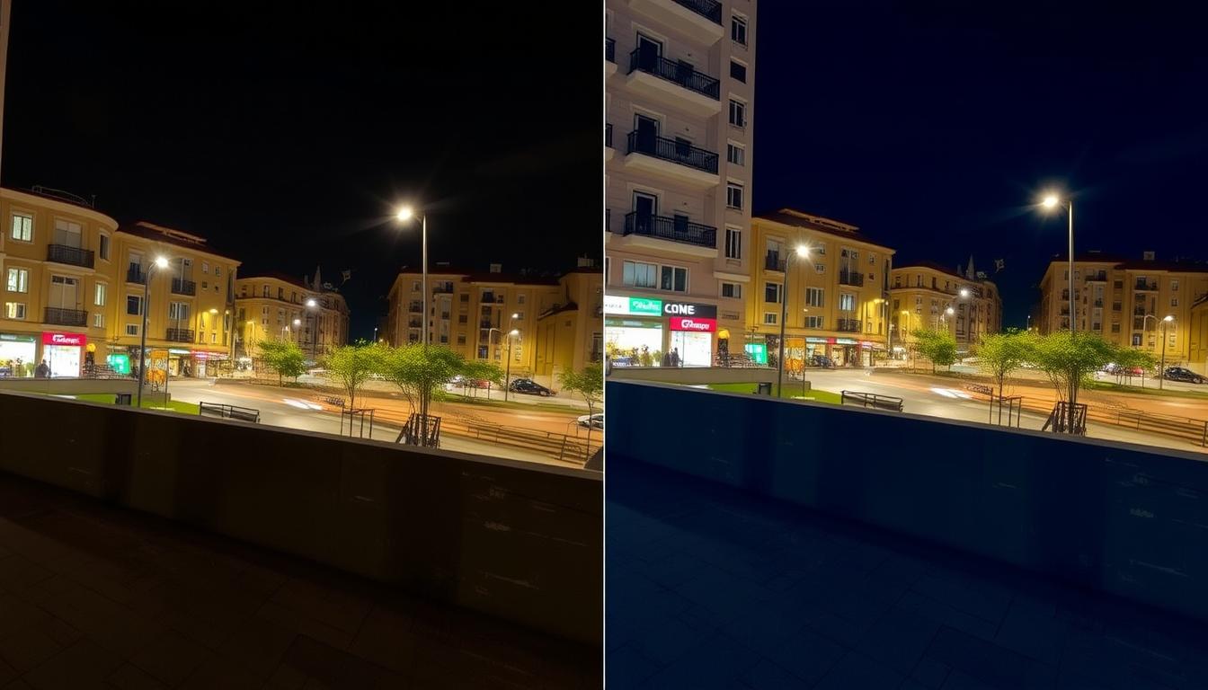 Comparação de fotos tiradas com Galaxy S24 vs S23 em condições de pouca luz