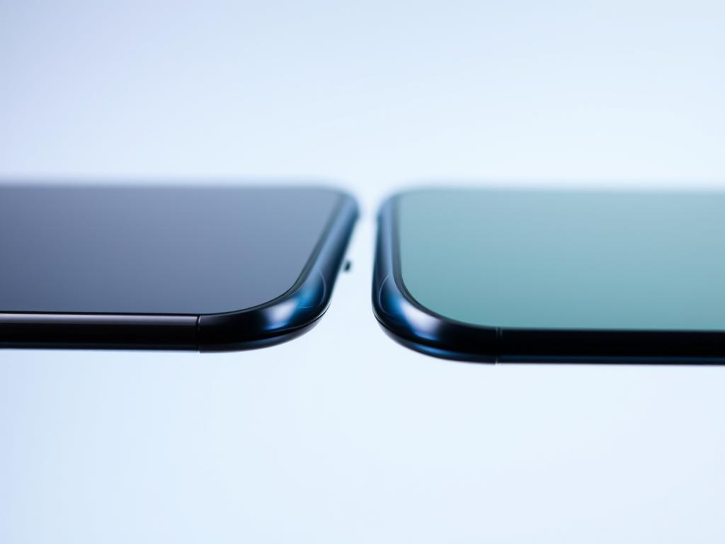 Detalhe das bordas do Galaxy S24 vs S23 mostrando a diferença no design