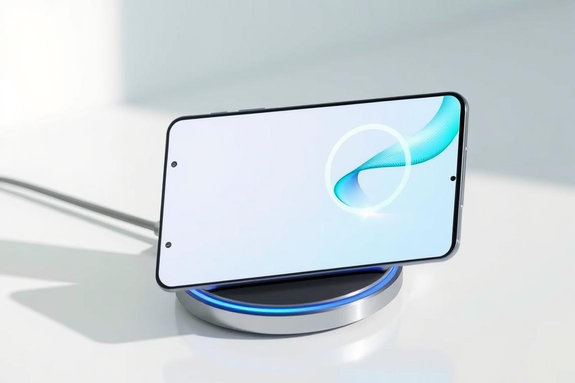 Galaxy S24 Ultra em carregador sem fio mostrando indicador de carregamento