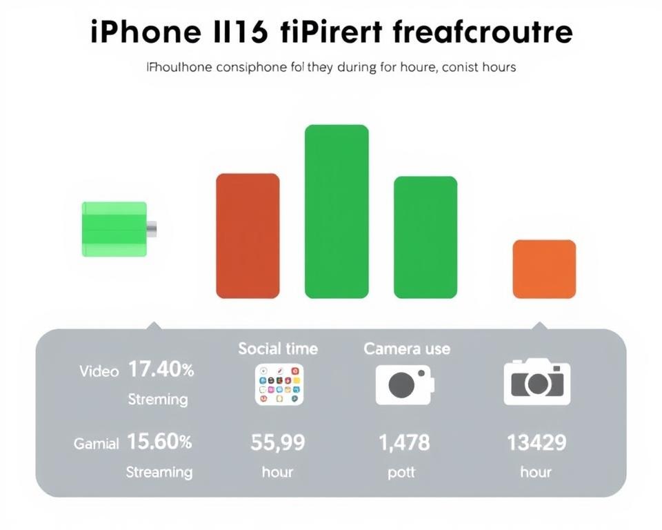 Gráfico de consumo de bateria do iPhone 16 Pro em diferentes atividades