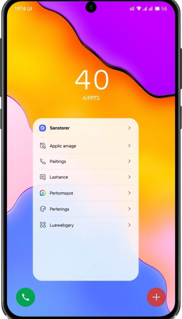 Interface One UI 5.1 do Galaxy A34 mostrando tela inicial e menu de configurações