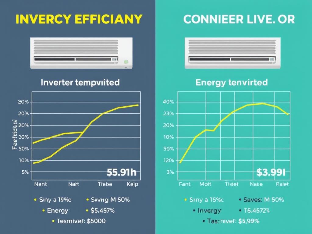 Gráfico comparativo mostrando a eficiência energética da tecnologia inverter versus convencional
