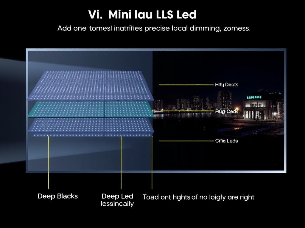 Demonstração da tecnologia Mini LED da Samsung Neo QLED QN90D mostrando contraste em cenas escuras